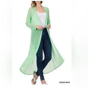 Zenana Outfitters Mint Sheer Cardigan